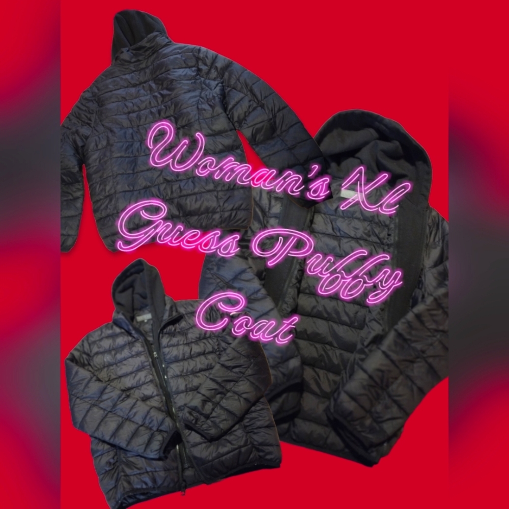 Women's XL Black Guess Puffer Coat